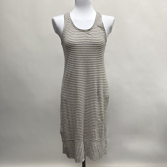 Eileen Fisher Women's Dress PP Brown White Striped 100% Linen Sleeveless - Picture 1 of 8